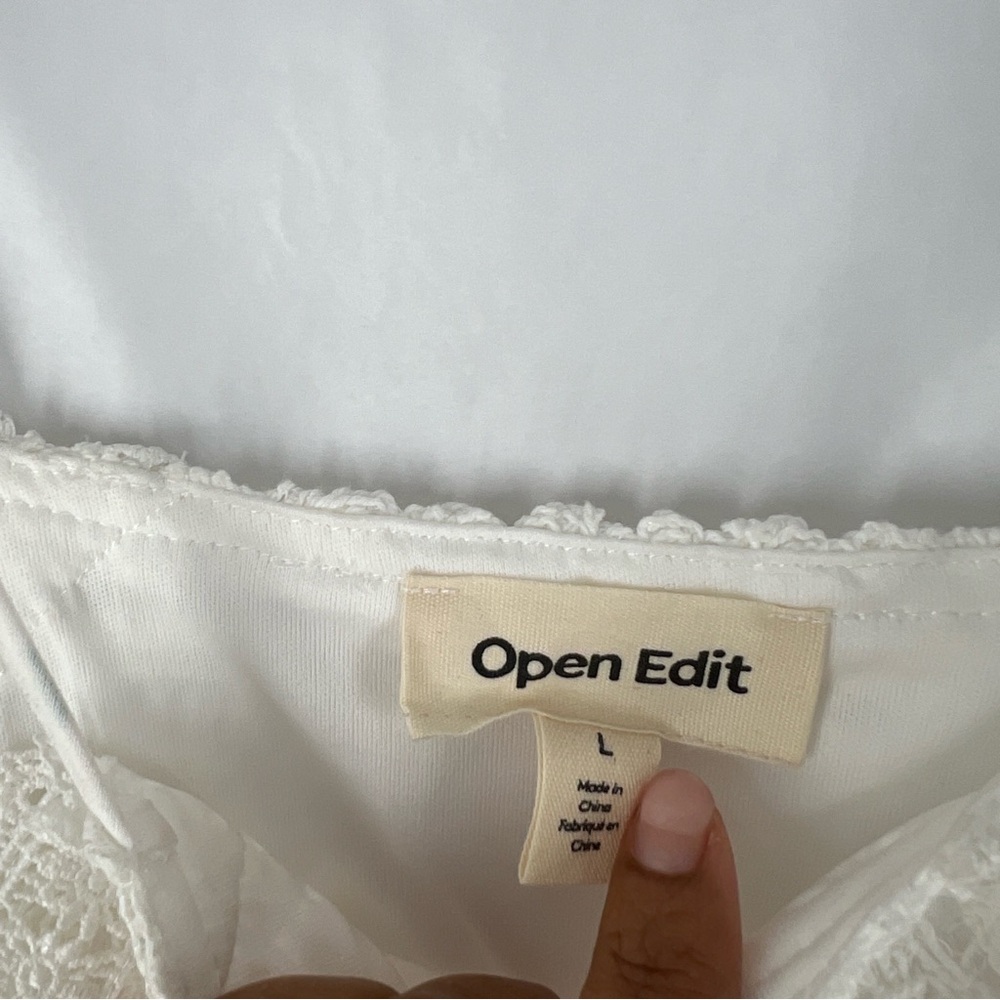 Open Edit White Lace Crochet High Neck Halter A-Line Mini Cocktail Dress Size L - Picture 10 of 14